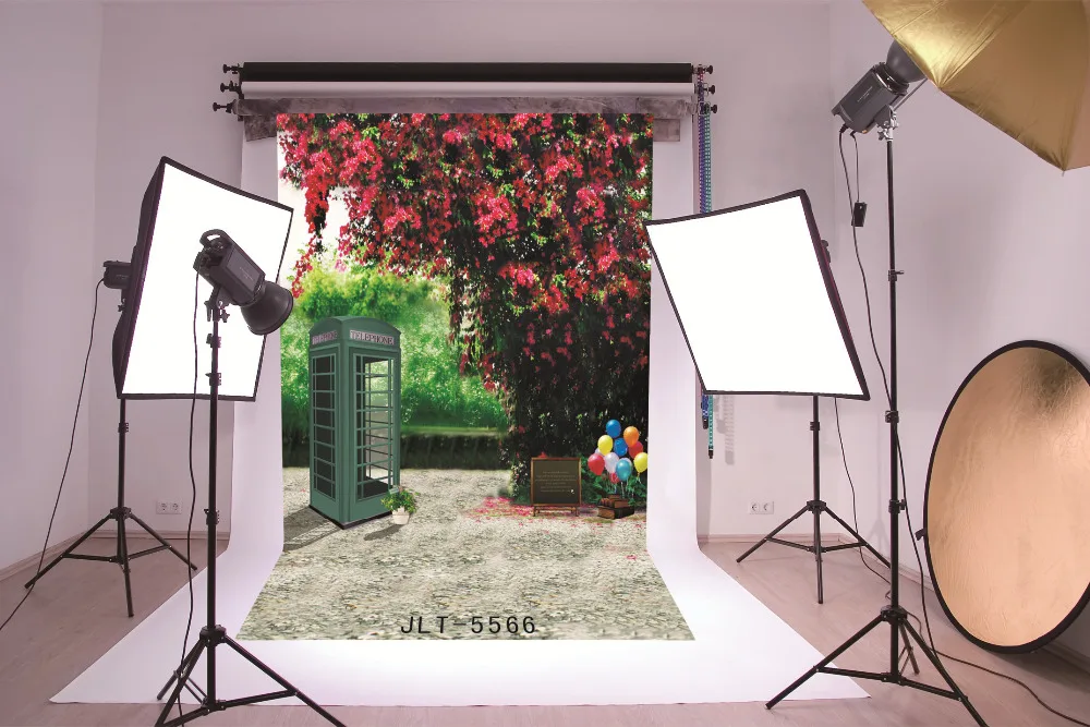 

Flower Tree Phonebooth Scenic Background for Photos Computer Printed Vinyl Photography Backdrop Photocall for Weddings Children