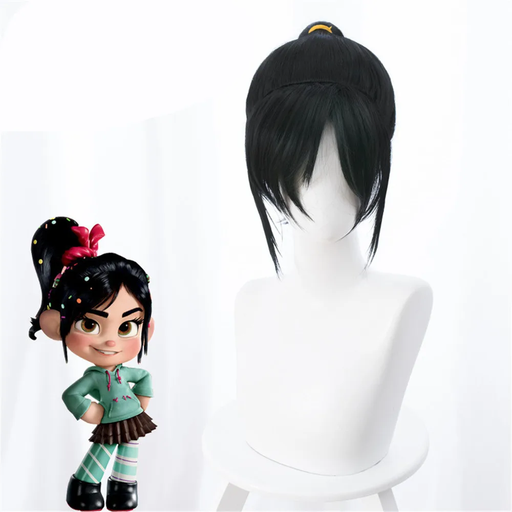 Ральф ломает интернет крушение это 2 Vanellope черный косплей парик для Хэллоуина