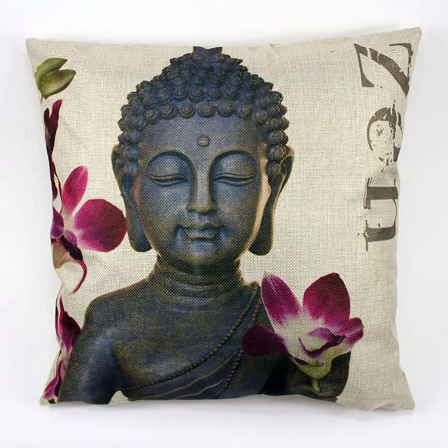 Maiyubo Buddha Cushion Cover: Europe Style Letters Waist Car Pillow Decorative Thailand Art Throw Pillow Case for Sofa (PC496) image 3