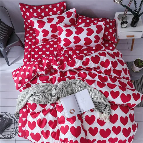 girl red heart white Черное сердце набор постельного белья 3/4 шт. Комплект постельного белья с принтом «сердце», постельное белье Классический покрывало простынь и наволочки) желтовато-коричневый комплект постельного белья - Цвет: girl red heart white