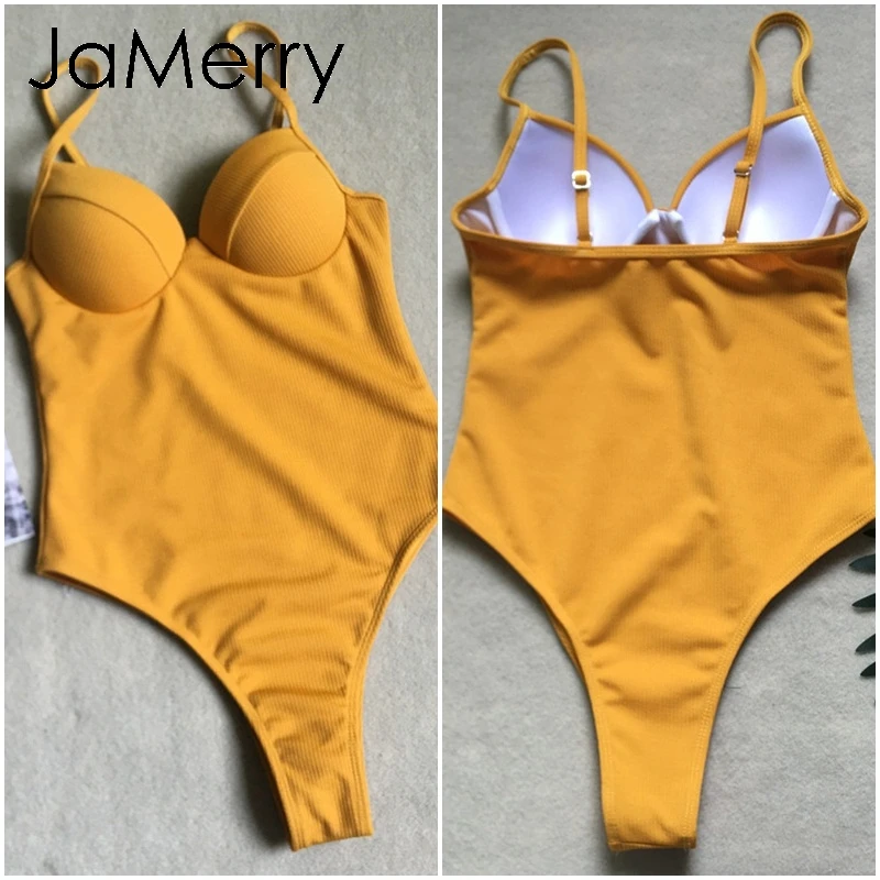 JaMerry, сексуальные цельные боди, женские стринги с бретельками, женское бикини, купальник, пуш-ап, пляжные одноцветные летние купальники