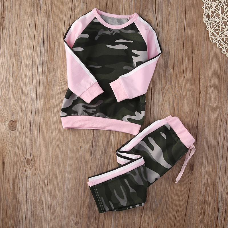 

2PCS Kids Baby Toddler Girls Camouflage T-shirt Tops+ Pants Baby Girls Clothes 2017 New Arrival Tops Leggings Outfits Set 1-4Y