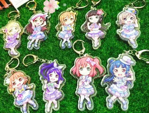 9pcs 9 шт./компл. аниме брелок Love Live Aqours Sunshine Takami Chika Watanabe kulcstarto Keychian кольца Подвески llavero - Цвет: 9pcs