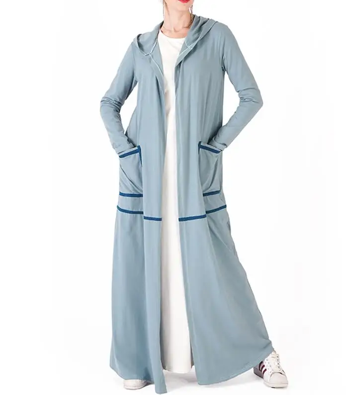 Blue cardigan Спортивная открытая абайя Турция Дубай кимоно мусульманский хиджаб платье джилбаб Кафтан Абая для женщин Кафтан Исламская одежда Рамадан эльбисе - Цвет: Blue cardigan