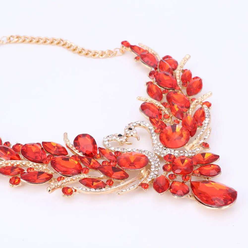 Женский ювелирный комплект из колье и серёг цинкового сплава|necklace earring|red crystalcrystals
