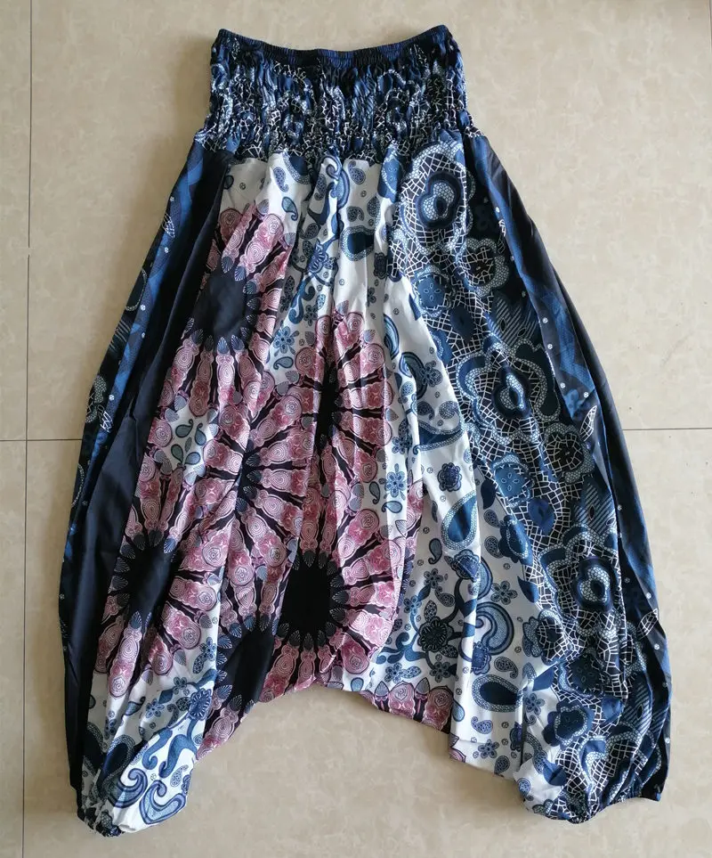 Для женщин Boho дамские шаровары свободные негабаритных смешанный хлопок уличная хип хоп леггинсы для танцев этническим принтом хиппи брюки