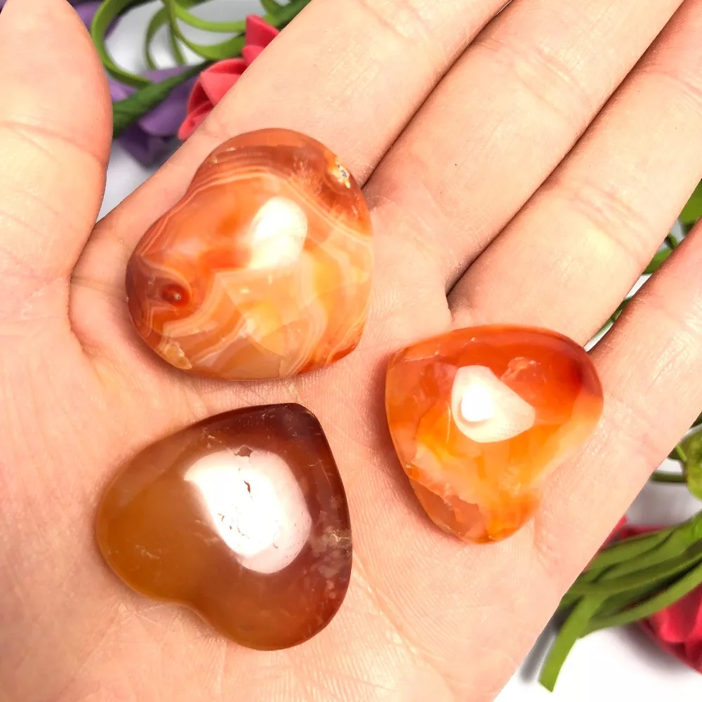 

3pcs Assorted crystal Quartz Heart Shape Healing Crystal Chakra Natural Stone Carved Reiki