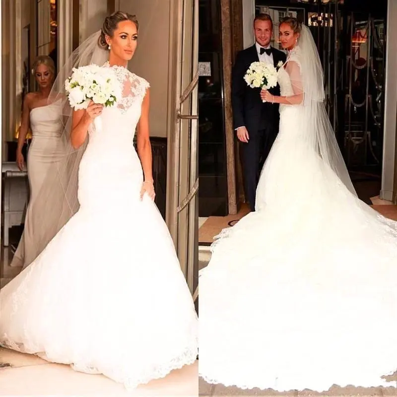 Женское свадебное платье с юбкой годе кружевное аппликацией со шлейфом ручная