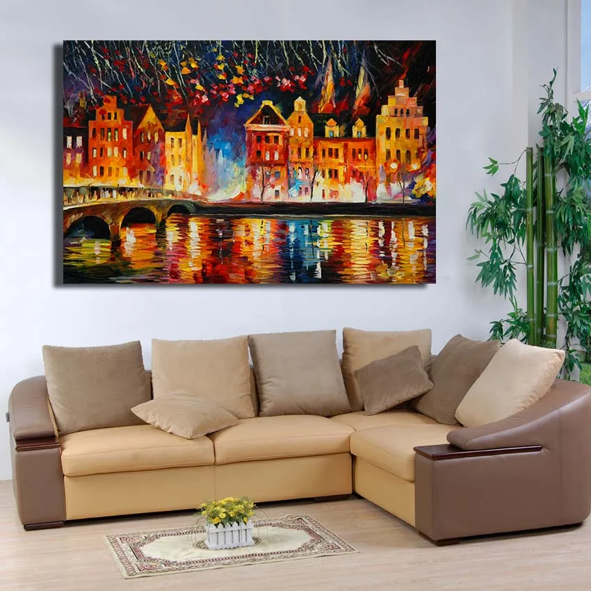 

Modern CityNight Scenery Canvas Art Hand Painted Wall Pictures For Bedroom Home Wall Decoration