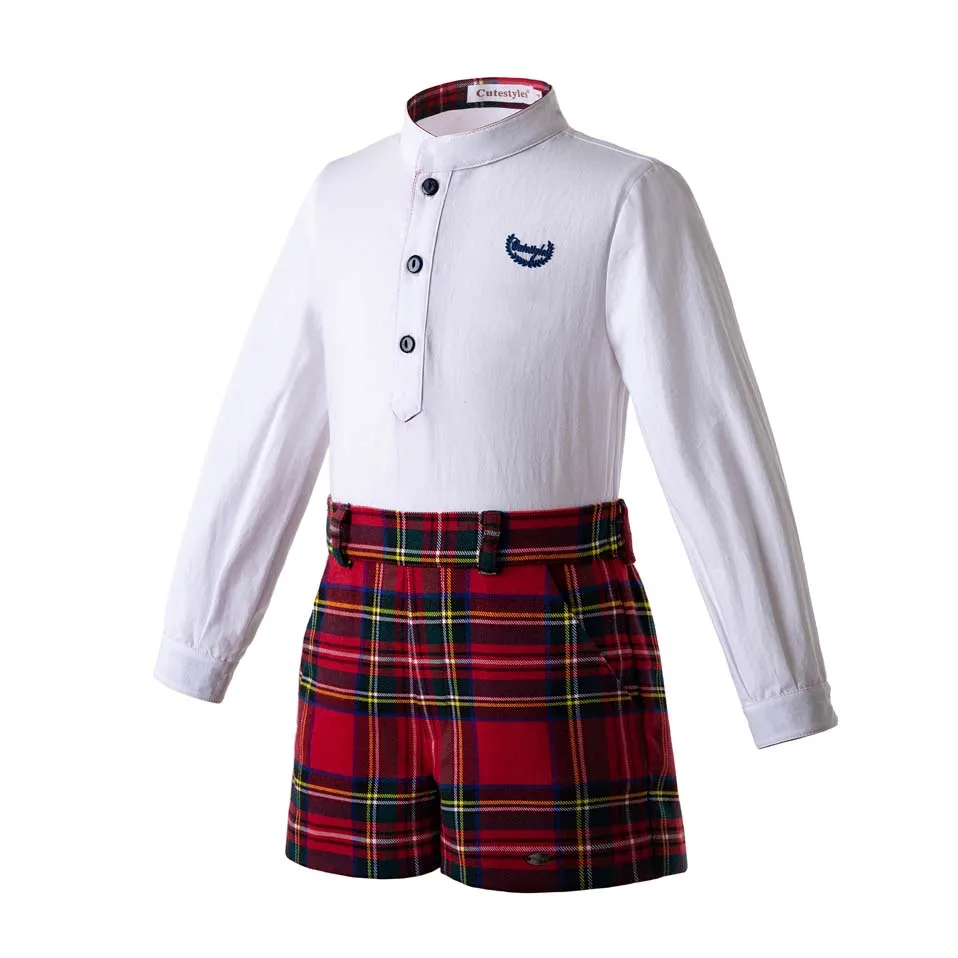 Милые комплекты осенней одежды для мальчиков белая рубашка с воротником в виде