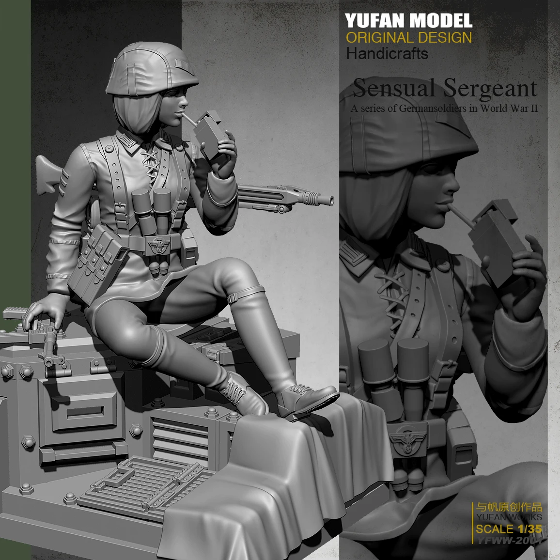 Yufan модель 1/35 женский солдат + платформа Смола Солдат бесцветный и самодельный Yfww
