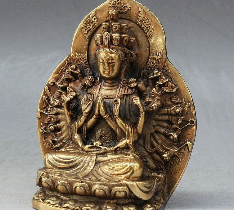 SCY China Buddhism Bronze 11 Head 1000 Arms Avalokiteshvara of Goddess Buddha Statue | Дом и сад