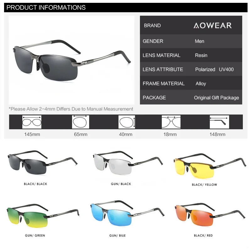 Солнцезащитные очки AOWEAR поляризационные для мужчин и женщин классические