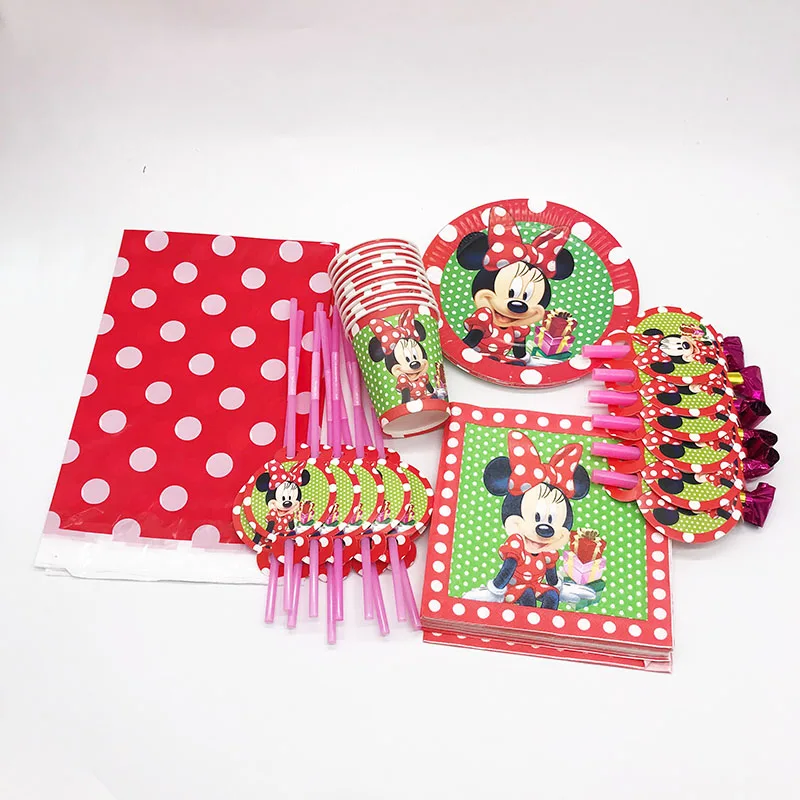63pcs/pack Minnie Mouse theme disposable tableware sets plates cups napkins straws birthday party decorations | Дом и сад