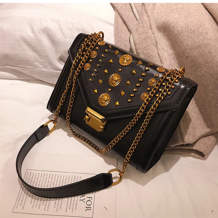 Black TOYOOSKY Luxury Famous Brand Shoulder Bags Female Handbag Women PU Leather Rivet Messenger Crossbody Bags Fashion Party Clutch - Цвет: Black