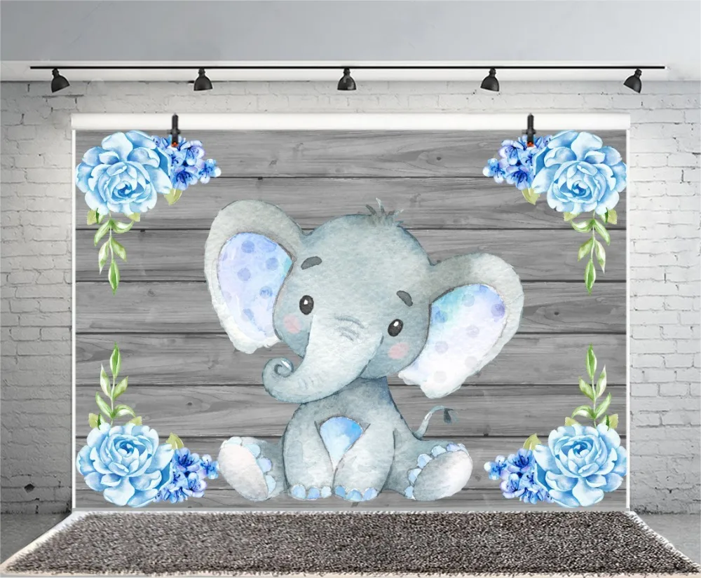 Laeacco Elephant Flowers Wooden Boards Wall Scene Baby Children Photography Backgrounds Photographic Backdrops For Photo Studio