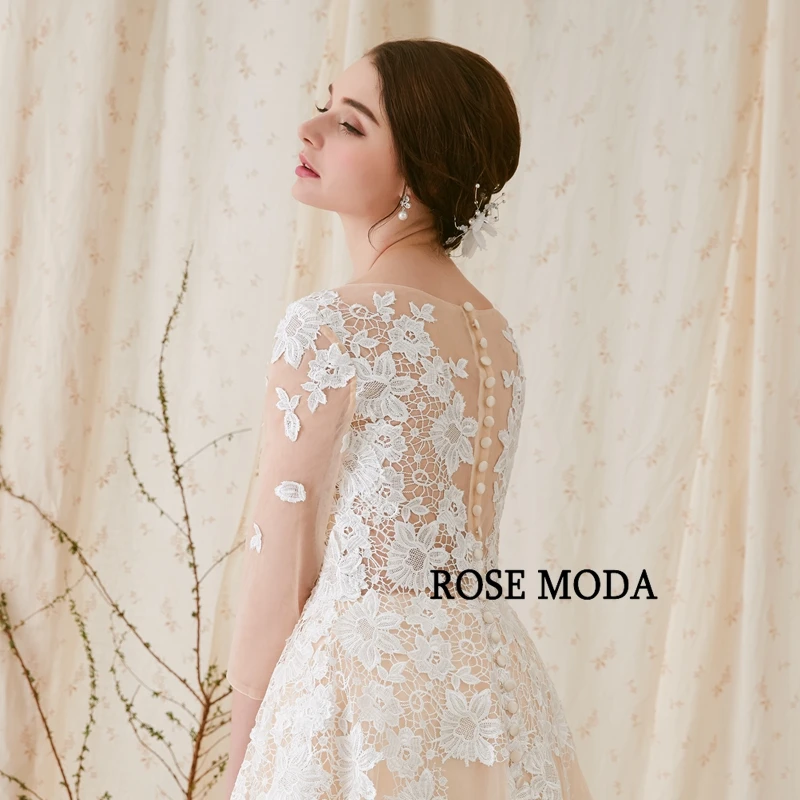 Розовое Moda французское кружевное свадебное платье с длинными рукавами бежевый свадебный наряд с белые кружева с аппликацией реальные фотографии