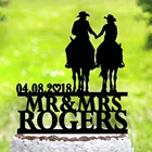 Персонализированный Топпер для торта невесты и жениха с лошадью, ковбойский Топпер для торта в деревенском стиле, ковбойский лошадь с лассо, топпер для торта с датой