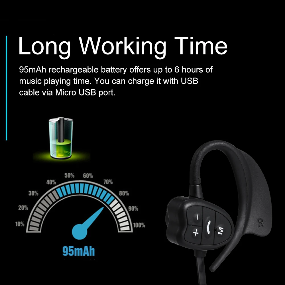 IPX8 водонепроницаемые беспроводные bluetooth наушники Спортивная гарнитура 8 ГБ mp3