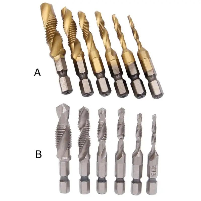 

6pcs/set Hand Tap Drill Hex Shank HSS Screw Spiral Point Thread Metric Plug Drill Bits M3 M4 M5 M6 M8 M10 Hand Tools
