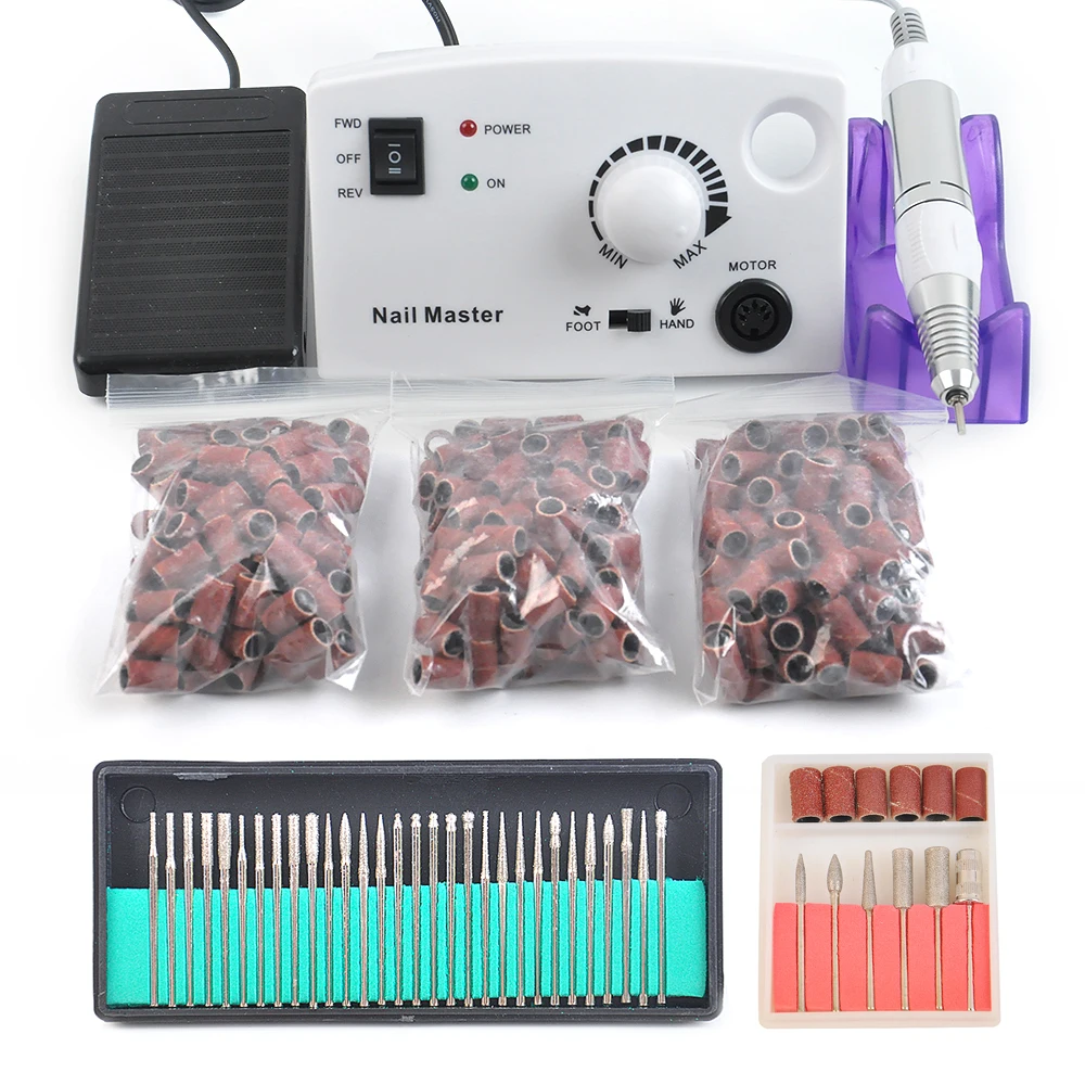 Белая дрель для ногтей профессиональная электрическая белая Алмазная пилка + 150