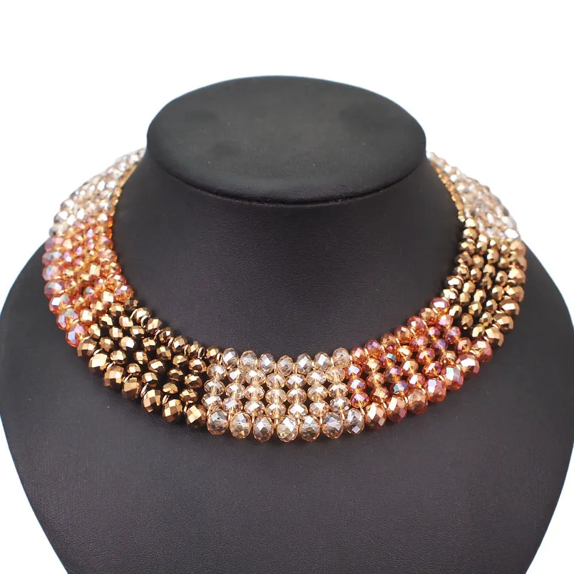 MANILAI, роскошное ожерелье с кристаллами, разноцветное, макси воротник, массивные Чокеры для женщин, эффектное ожерелье, модные ювелирные изделия, ожерелье из бисера - Окраска металла: Brown colour