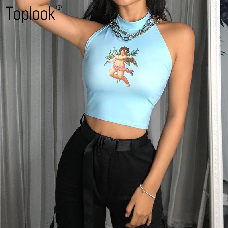 Милый женский жилет Toplook с принтом Купидона 2019 модные милые женские эластичные