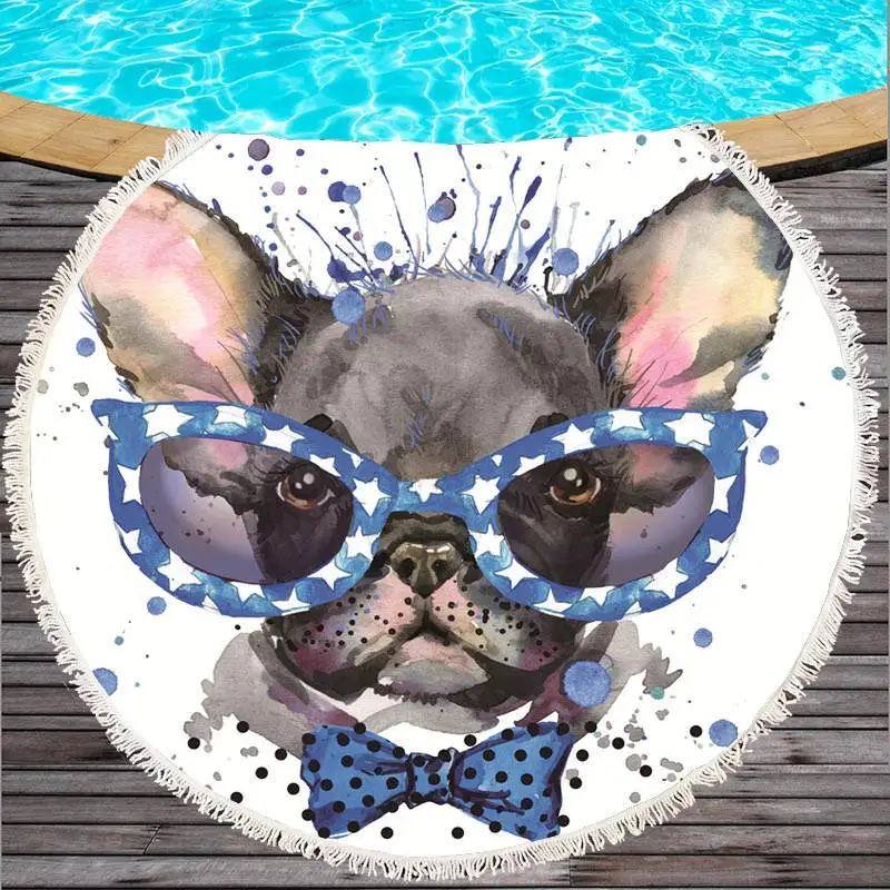 Круглое пляжное полотенце Bulldog для детей с принтом большое мультяшная микрофибра