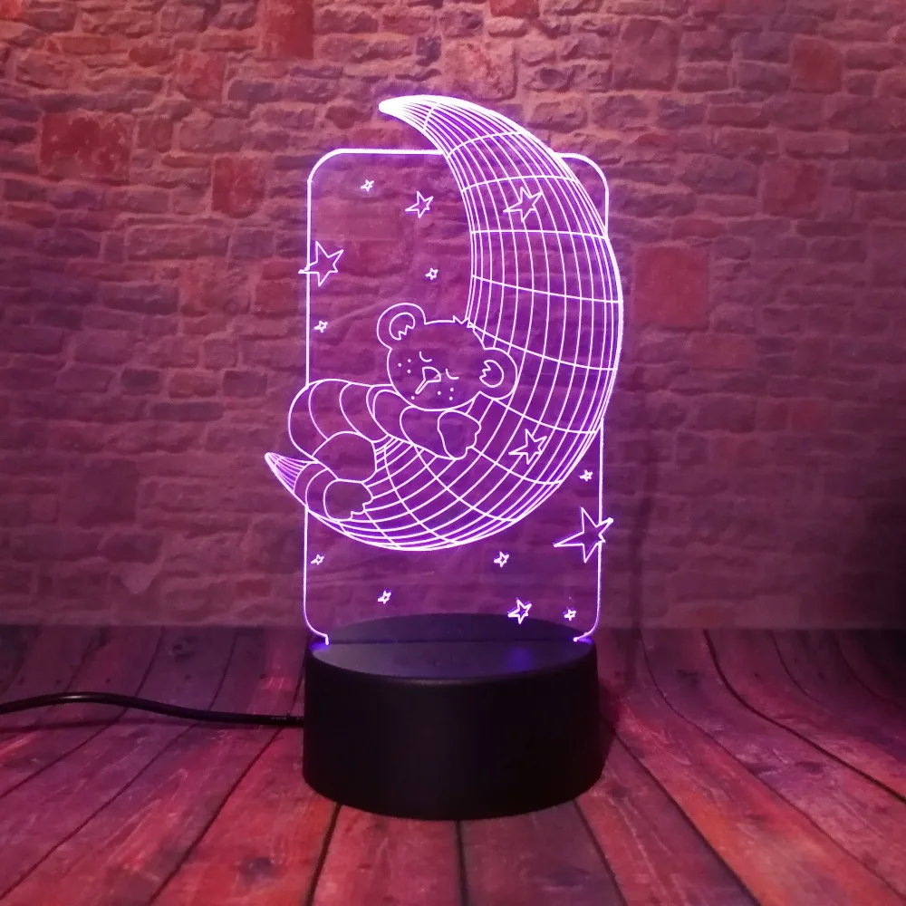 Новый 3D милый медвежонок на Луне звезда дети 7 цветов затемнение градиент ночник