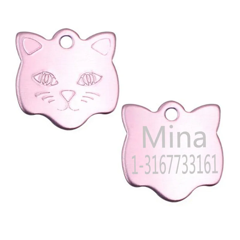 pink Домашний питомец с индивидуальной надписью кошка ID бирка Маленькие кошки индивидуальная гравировка бирки Домашние животные имя номер телефона табличка милый котенок форма для кошки щенок - Цвет: pink