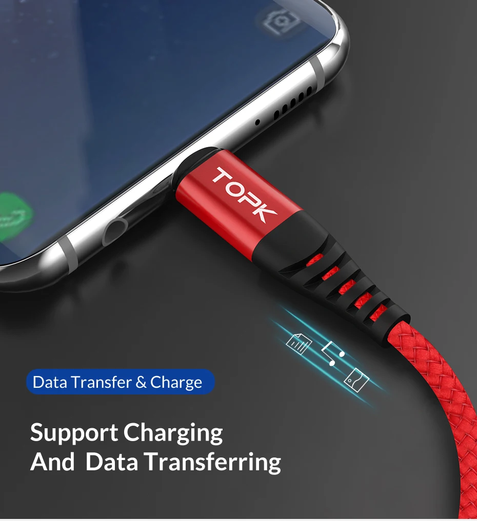 TOPK usb type C кабель 3 м для samsung S9 S8 USB C мобильный телефон Быстрая зарядка type C кабель для Oneplus 6t Xiao mi Red mi note 7 mi 9