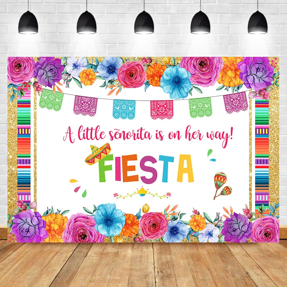 Мексиканский праздничный тематический фон для фотосъемки с красочными цветами для вечеринки в честь будущей матери фон для фотосъемки с золотым ободом и цветным флагом