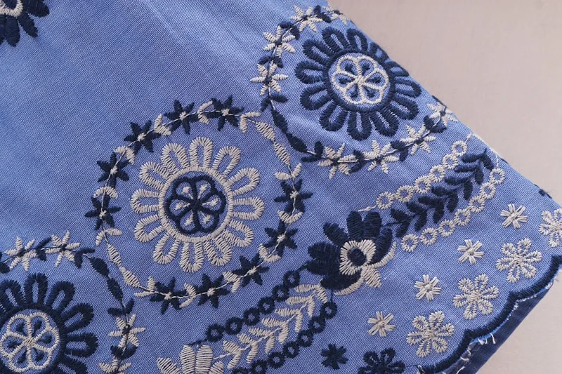 VOGUEIN New Womens Fashion Casual Embroidered Blue Long Sleeve Blouse Tops Shirt Wholesale | Женская одежда