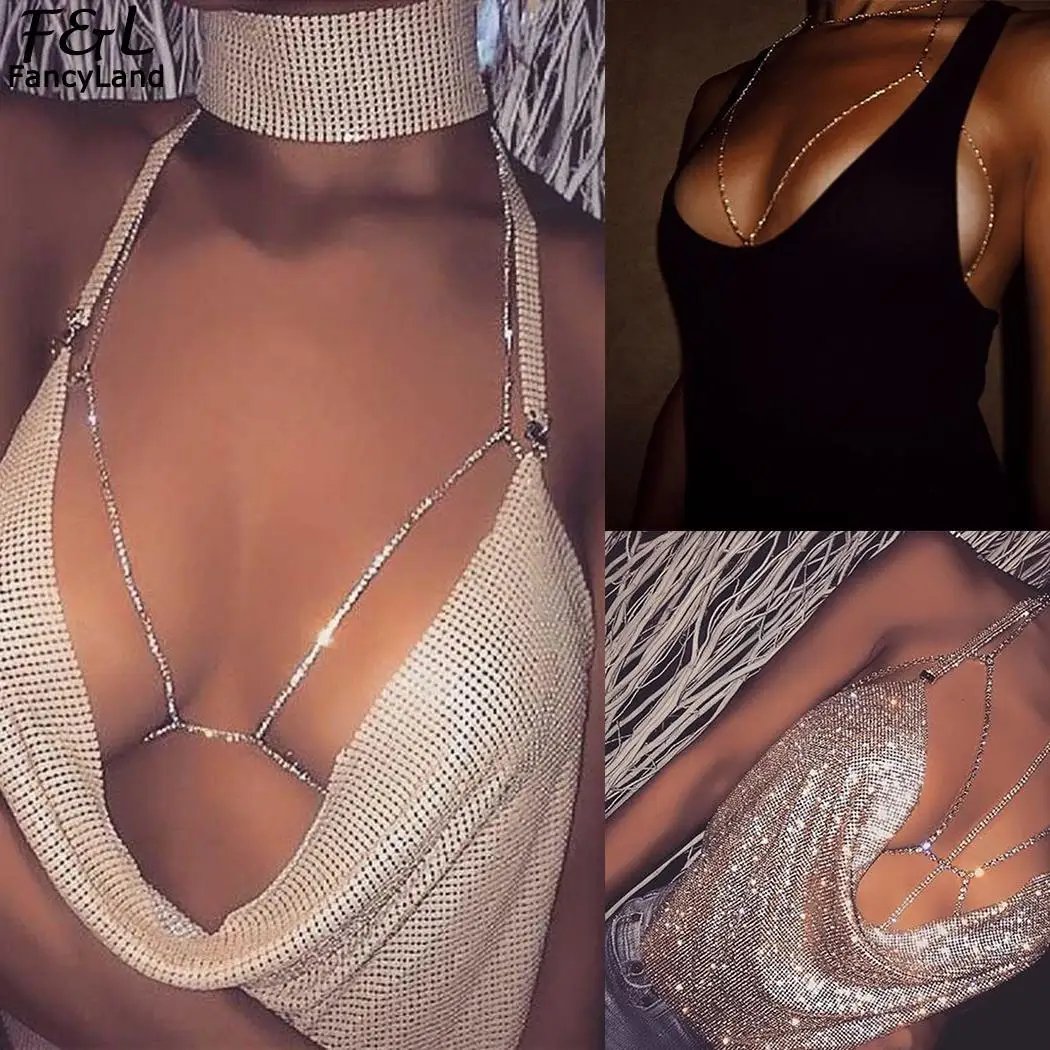 Цепь бикини цепочка со стразами пикантное украшение с лямкой на шее тела Для