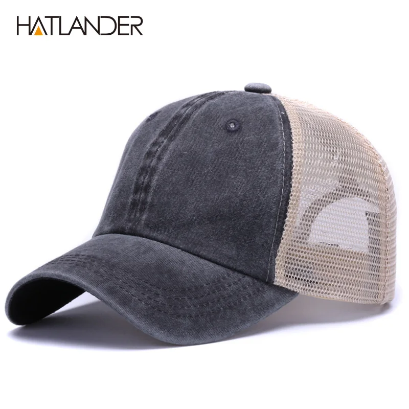 Black HATLANDER, повседневные однотонные бейсболки, сетчатая Кепка для грузовика, уличная летняя кепка от солнца, сетчатая Кепка gorras chapeau, регулируемая хлопковая кепка snapback - Цвет: Black
