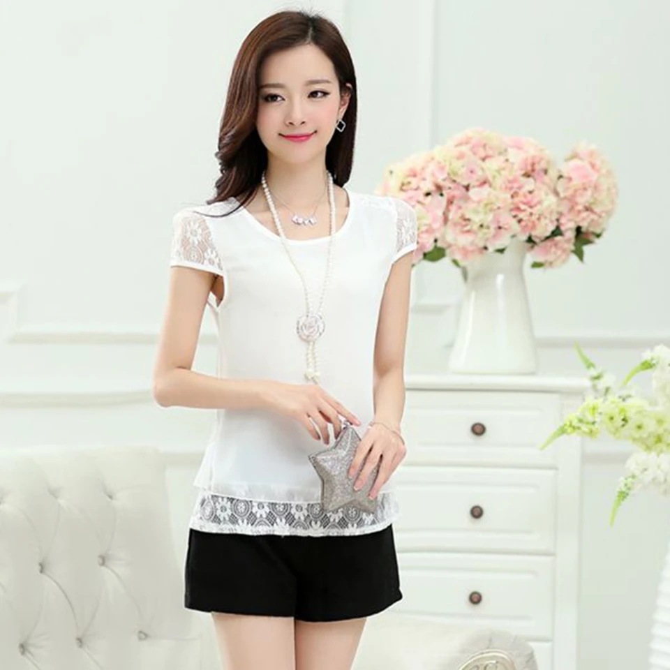 Blusas femininas 2018 летние топы с кружевной вышивкой Свободная шифоновая блузка рубашка женские блузки футболки