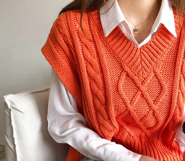 orange RUGOD новые зимние пуловеры в английском стиле, модный вязаный шерстяной короткий жилет с v-образным вырезом и ромбовидным узором, женский свитер - Цвет: orange
