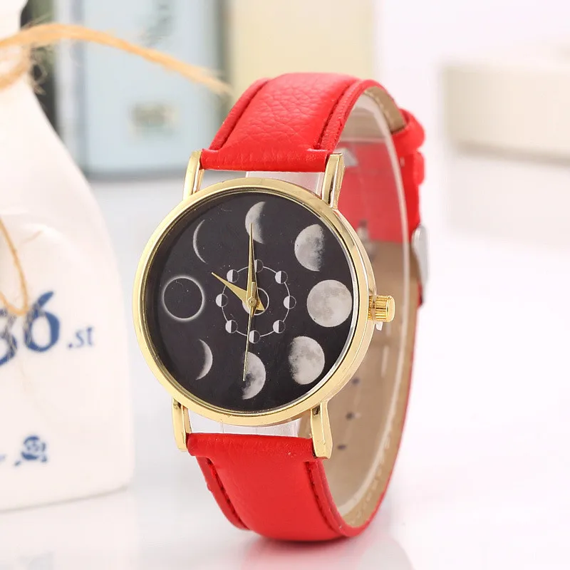 Солнечные лунные часы Eclipse женские стильные кварцевые кожаный браслет для женщин