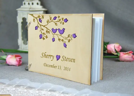 Персонализированные любовь птицы деревья деревенский свадебный альбом гостей