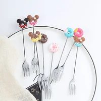 8 forks donut mickey cartoon fruit fork 8 compositions creative cute 304 stainless steel fork cake dessert fork