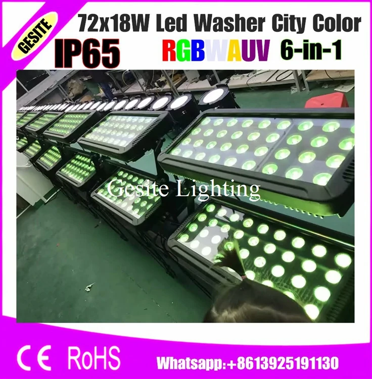 Бесплатная доставка 72x18 Вт Водонепроницаемый светодиодный городской цветной