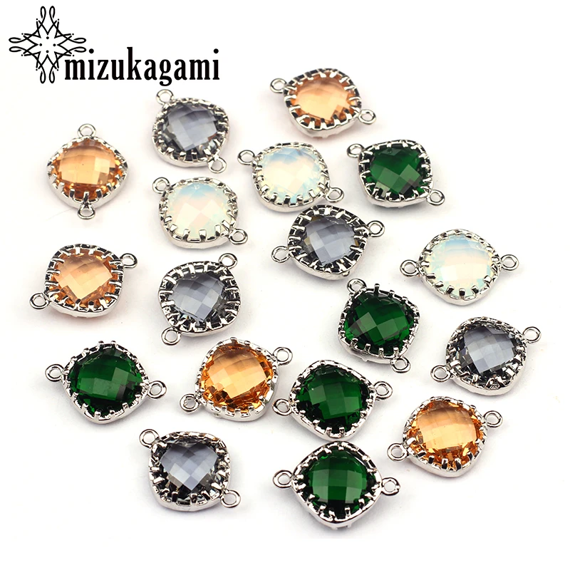 

2pcs/lot Crystal Charms Pendant Metal Square Double Hole Connector 3D Charms Pendant For DIY Jewelry Finding Accessories