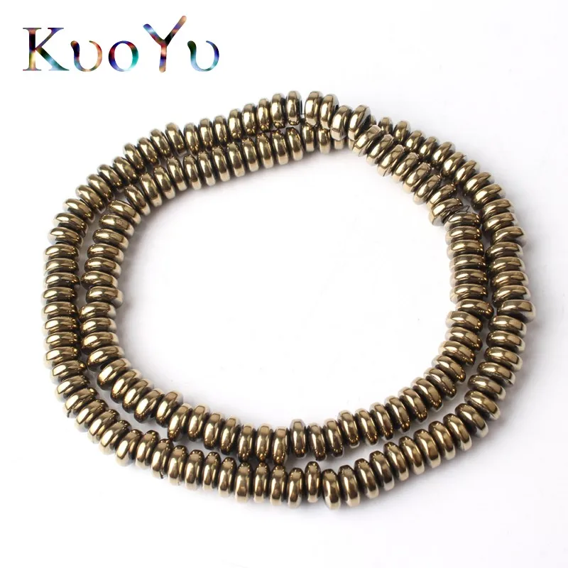 Light gold 6x2 мм круглые бусины Rondelle из гематита, натуральный камень, разноцветное покрытие, размер 2,3 мм, бусины с большим отверстием для самостоятельного изготовления ювелирных изделий, браслет - Цвет: Light gold