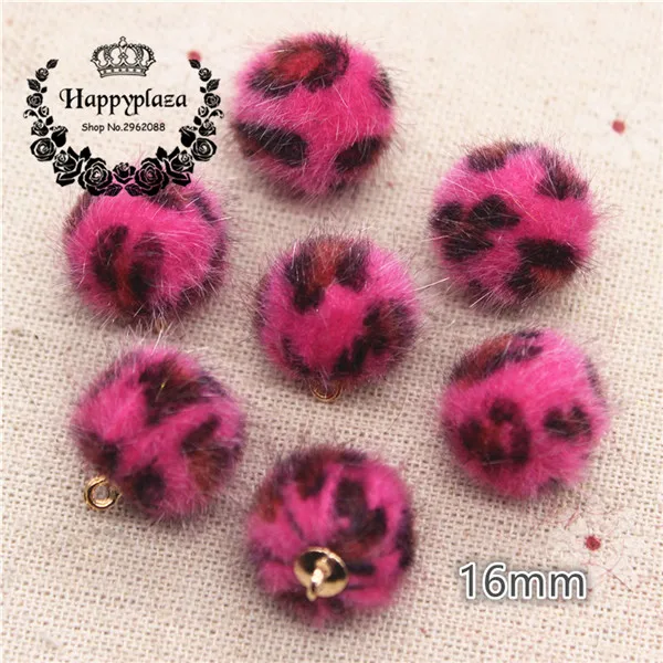hot pink 20pcs 20 шт 16 мм Разноцветные леопардовые харии покрытая тканью, круглая подвеска из бисера для дома и сада, кабошон для рукоделия - Цвет: hot pink 20pcs