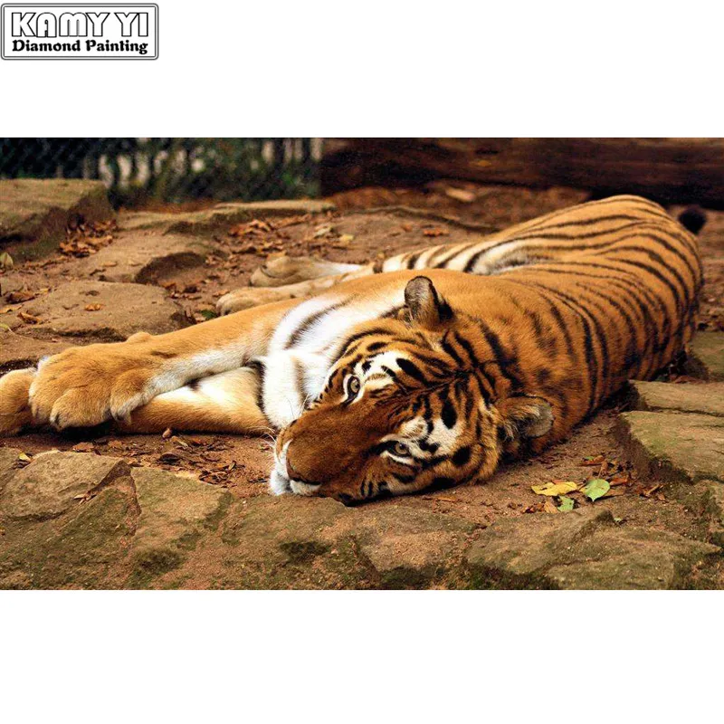 

5D DIY Diamond Painting Cross-stitch Tiger Lying Crystal Needlework Full Diamond Embroidery Paintings By Numbers On Canvas Decor