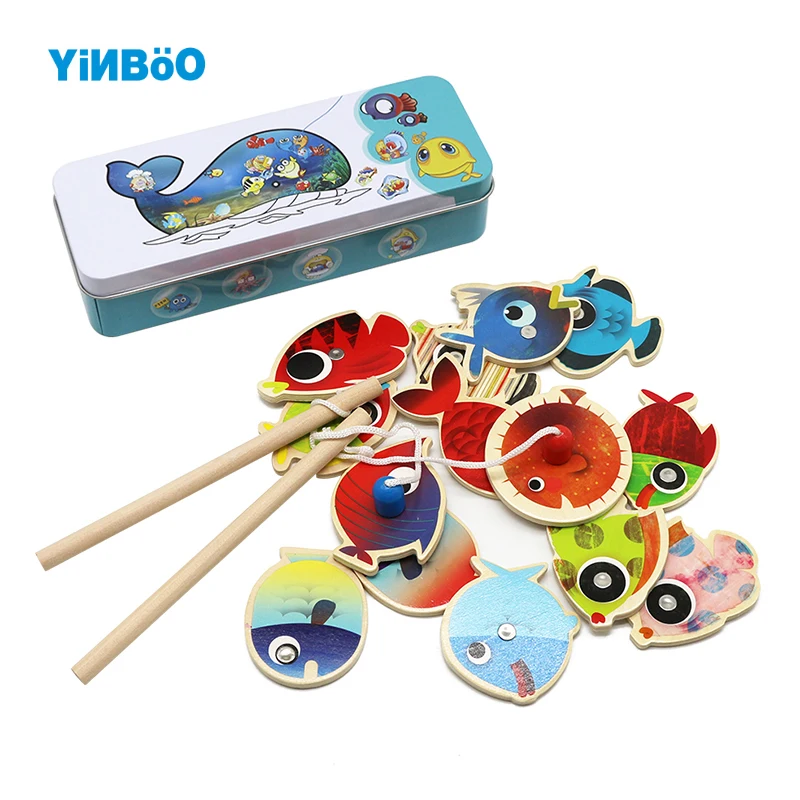 14 рыбок + 2 удочки деревянные игрушки для детей рыбный магнит Pesca играть рыбалка
