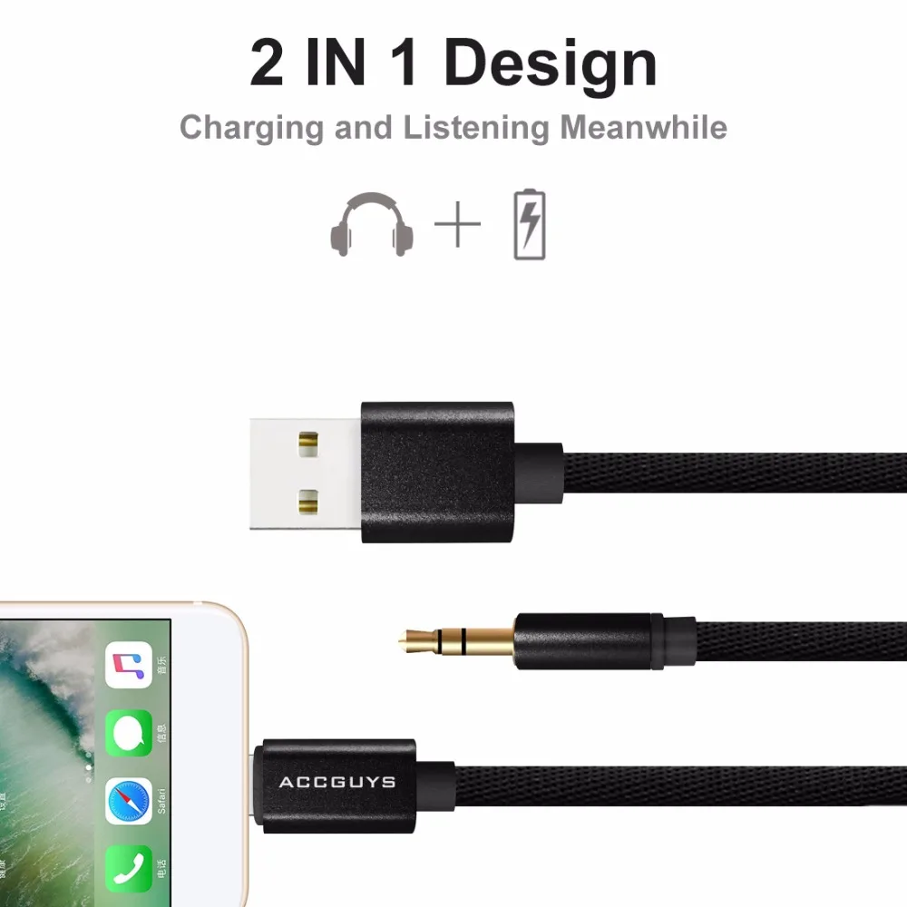 ACCGUYS для IOS зарядка Aux аудио 2 в 1 USB кабель iPhone 7 Plus 8 X XS XR наушники HiFi Звук 11 до 3 5 мм