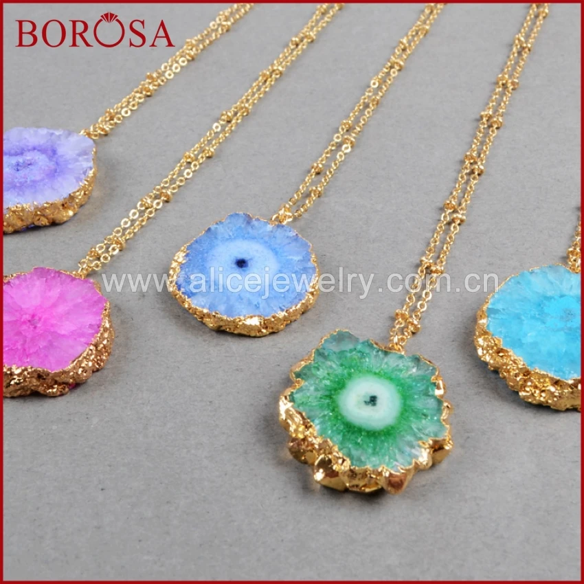 Золотая подвеска BOROSA радужная в виде цветка из солнечного кварца горячая