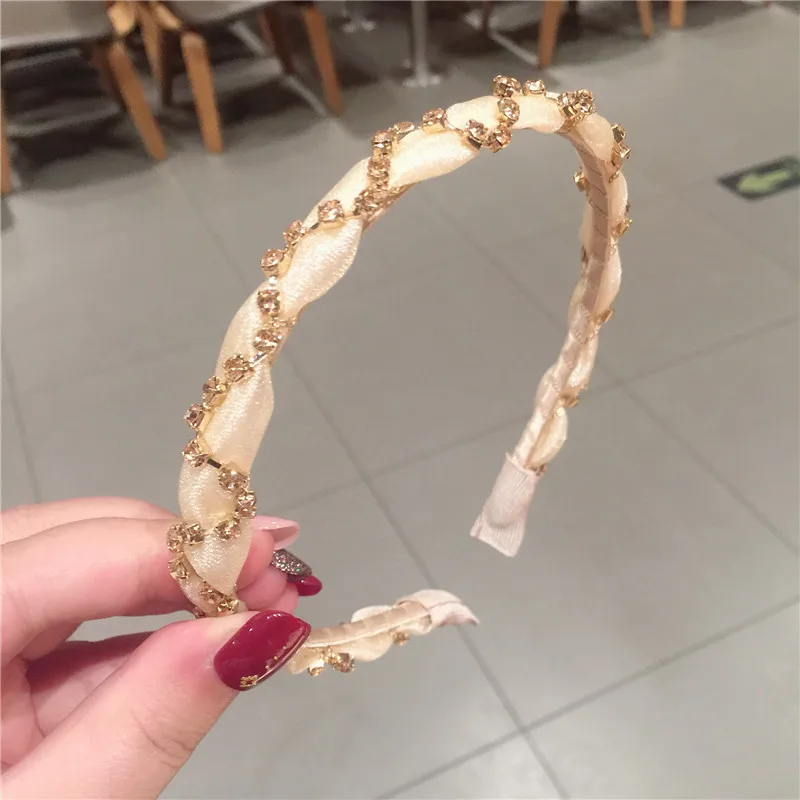 2021 New Women Diamond Pearl Hair bands Cross Chiffon Headband Head Holder Korean Elegant Crystal Headwear for Girls Womens |