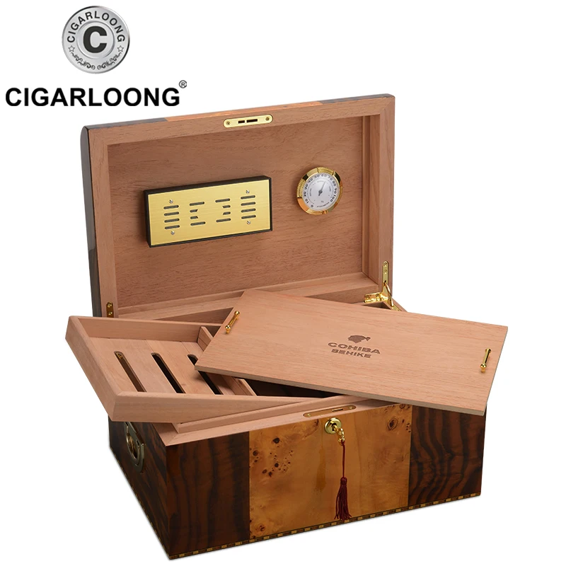 Фото COHIBA портсигар большой емкости двухэтажный увлажнитель для сигар с увлажнителем и гигрометром для сигар HH-9002 №4